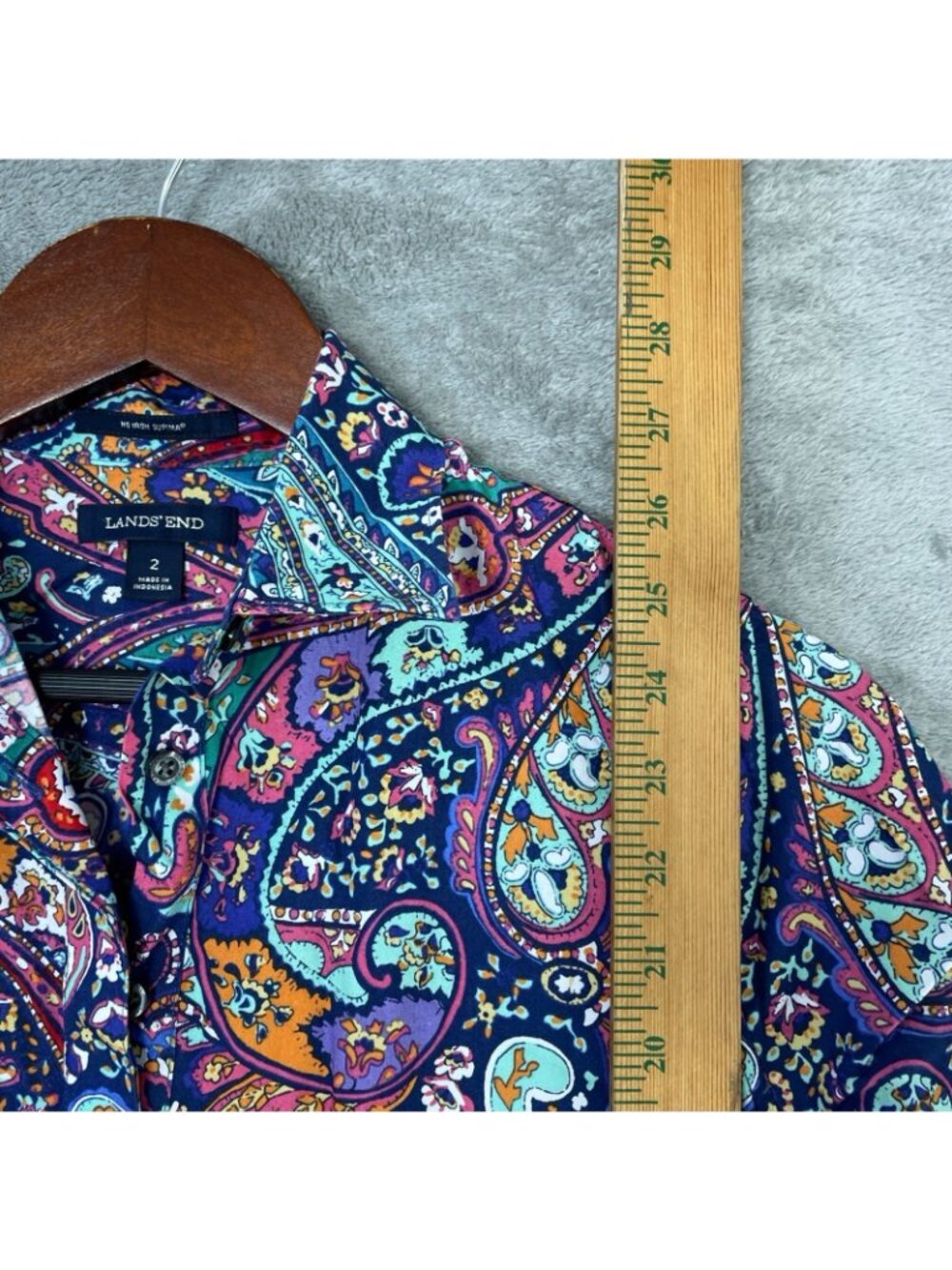 Lands' End Women's 2 Supima Cotton Paisley Pullover Henley Shirt C0790 - Picture 3 of 7